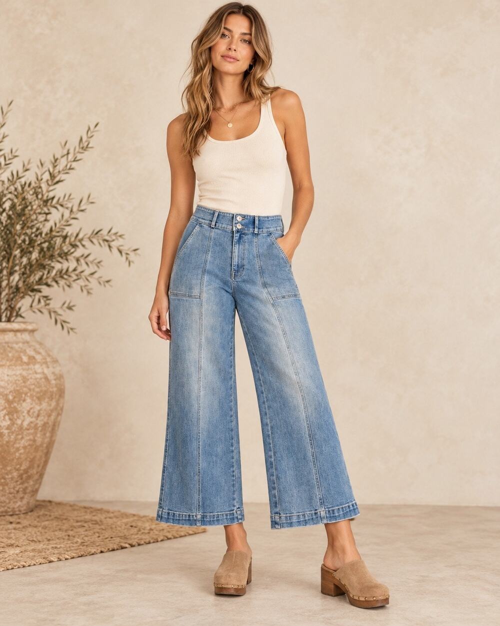 Boho Wide Leg Utility 90s Minimalist High Rise Jeans Hudson Seamed Denim Size 6